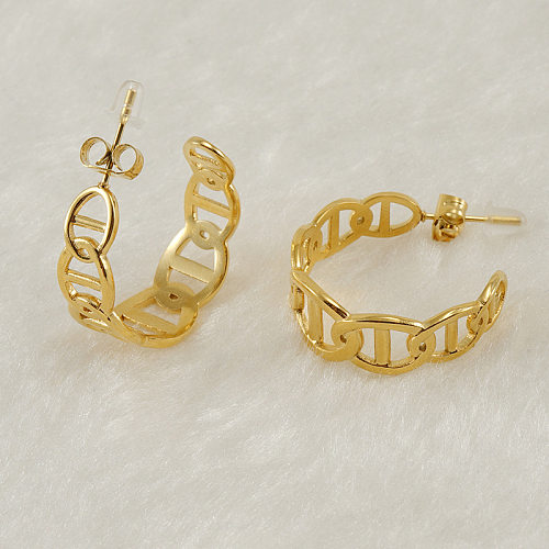 Boucles d'oreilles géométriques en acier inoxydable, Style Simple, incrustées d'or, 1 paire