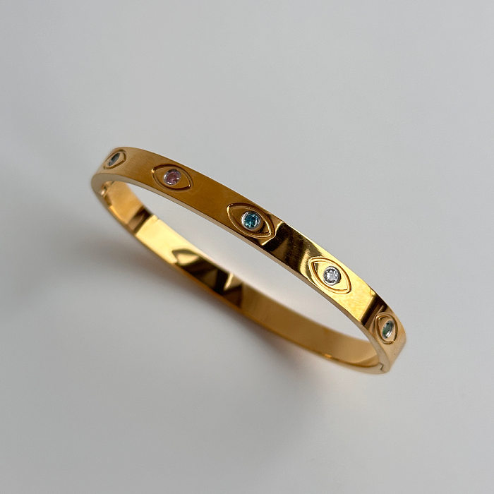 Atacado estilo simples redondo titânio aço 18K pulseira de zircão banhado a ouro