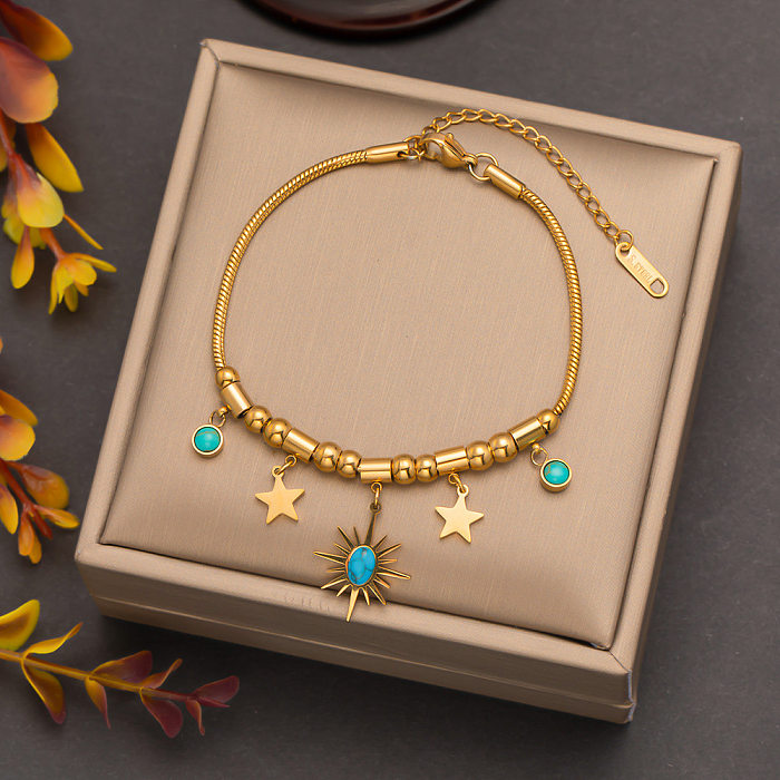 Bracelets turquoise avec incrustation de placage en acier et titane, œil d'étoile de vacances, pierres précieuses artificielles