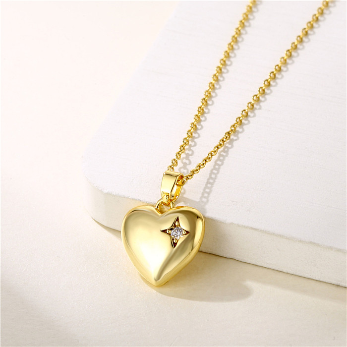 Atacado estilo simples coração forma chave aço inoxidável 18k banhado a ouro zircão pingente colar