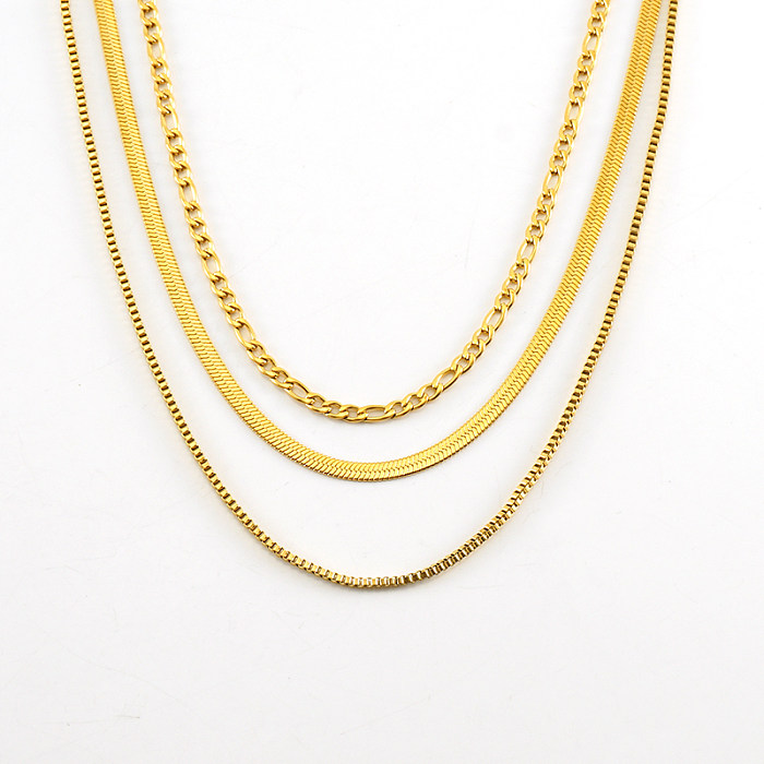 Hip-Hop Simple Style Solid Color Stainless Steel  Layered Plating 18K Gold Plated Layered Necklaces