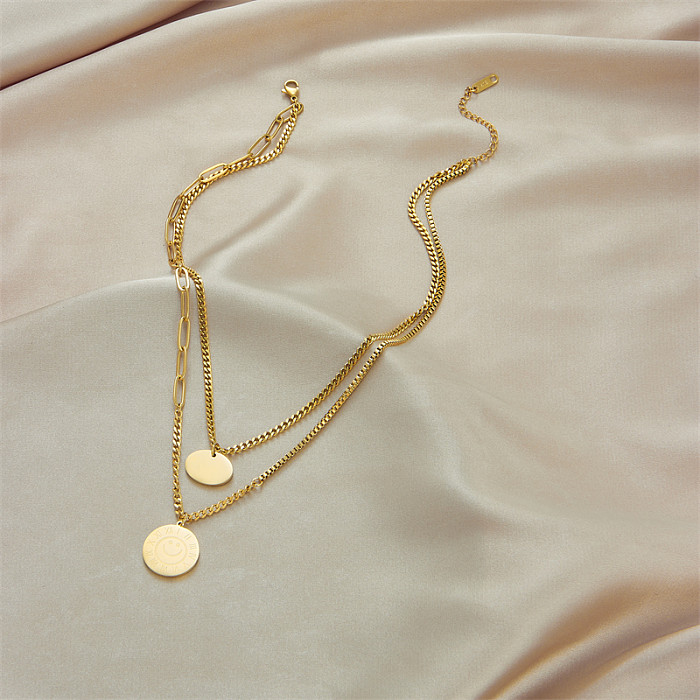 Simple Style Classic Style Solid Color Stainless Steel Layered Plating 18K Gold Plated Layered Necklaces