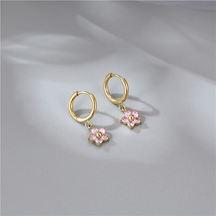 Modische Blumen-Ohrringe aus Edelstahl mit Inlay und künstlichem Diamant, 1 Paar