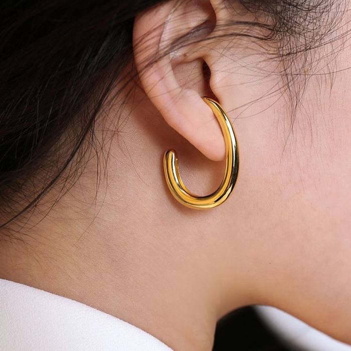 Fashion All-match Stainless Steel  14K Gold Personality C-shaped Hook Earring