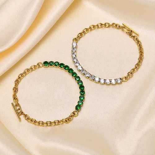 Vintage Style Simple Style Geometric Stainless Steel Plating Inlay Zircon Gold Plated Bracelets