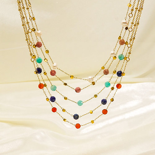 Geometrische Halskette im modernen Stil aus Edelstahl mit Natursteinbeschichtung