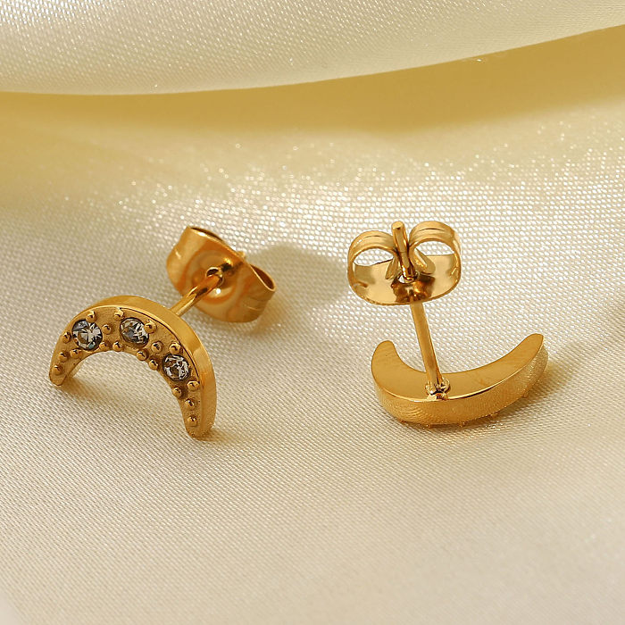 Europäische und amerikanische INS-Stil-Ohrringe, 18 Karat vergoldeter Edelstahl, Mond-Zirkon-Ohrringe, Ohrringe, Schmuck