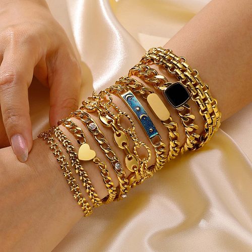 Retro Solid Color Stainless Steel Plating Inlay Zircon Gold Plated Bracelets