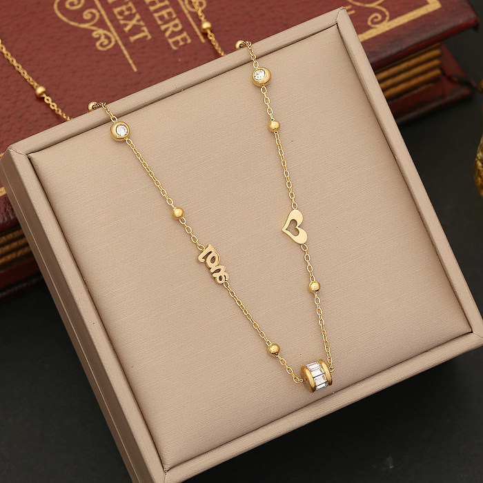 Simple Style Commute Heart Shape Stainless Steel  Plating Inlay Zircon Pendant Necklace