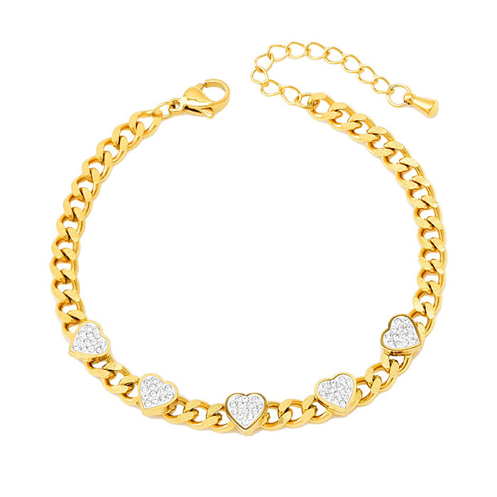 Fashion Heart Shape Stainless Steel Gold Plated Rhinestones Bracelets Necklace 1 Piece