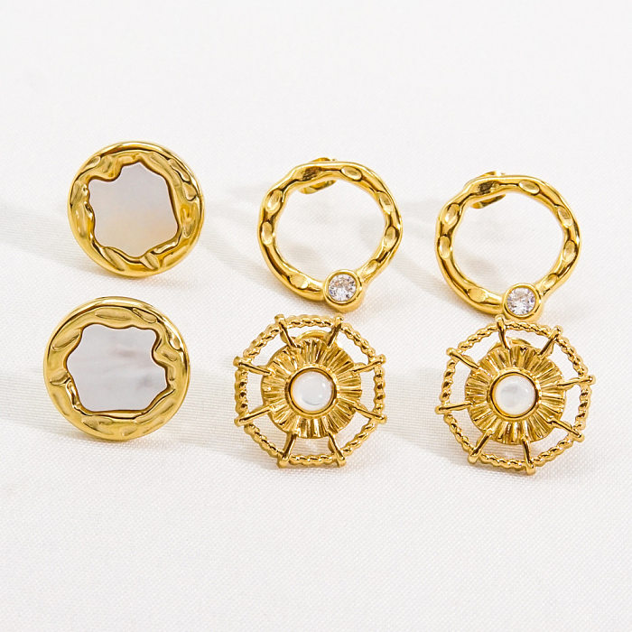1 Paar IG-Stil, einfacher Stil, geometrische Beschichtung, Inlay, künstliche Perlen aus Edelstahl, Zirkon-Ohrstecker