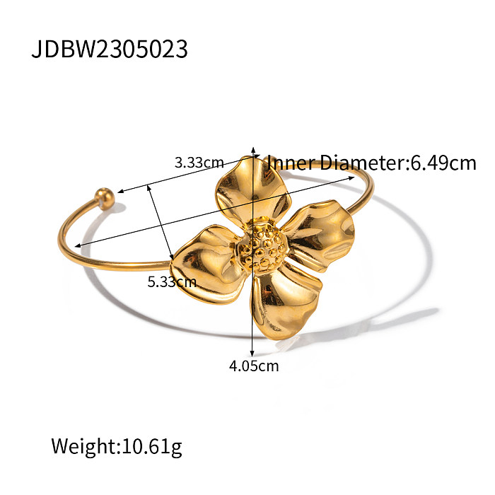 Elegant Lady Geometric Flower Stainless Steel 18K Gold Plated Bangle In Bulk