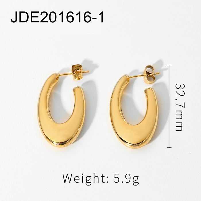 European And American INS Style Earrings 18K Gold Stainless Steel  Fashion Geometric Oval Earrings