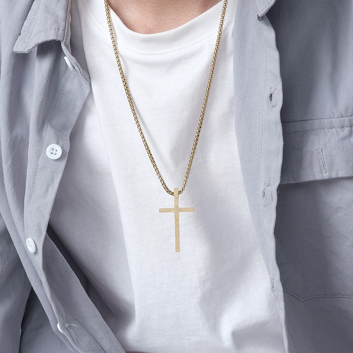 Fashion Simple Frosted Cross Pendant Stainless Steel  Necklace