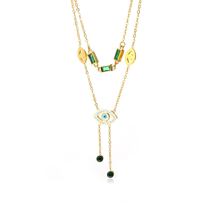 Simple Style Shiny Palm Stainless Steel  18K Gold Plated Zircon Double Layer Necklaces In Bulk