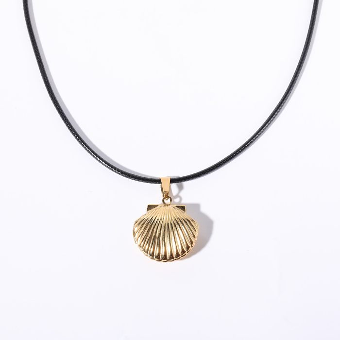 Corda de couro de aço inoxidável casual Shell chapeamento colar pingente banhado a ouro 18K