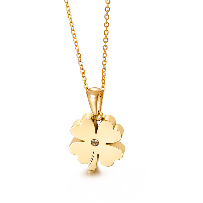 Simple Four-leaf Clover Pendant Stainless Steel  Necklace Wholesale jewelry