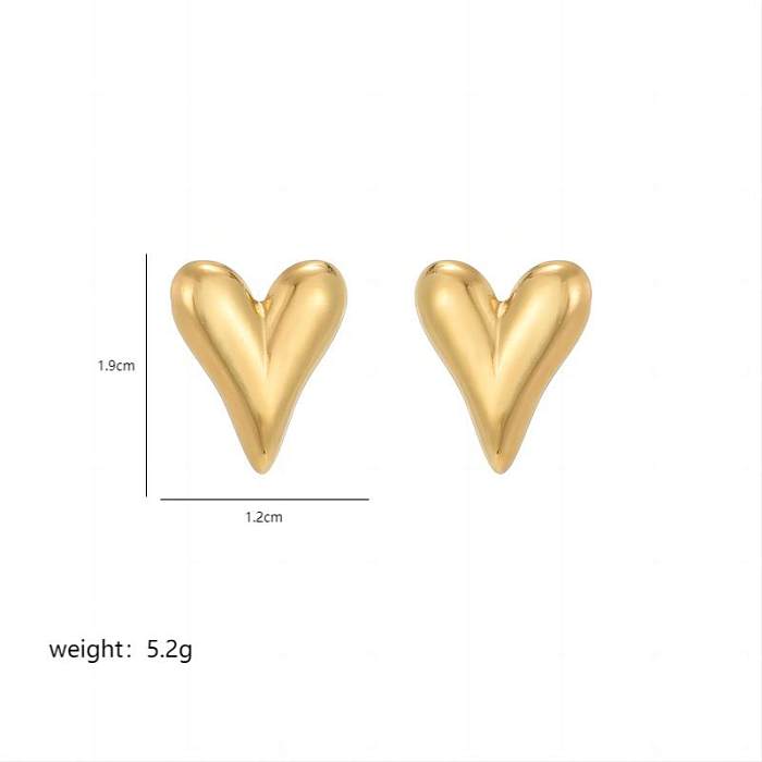 1 par de brincos de polimento em formato de coração romântico elegante estilo IG aço inoxidável 18K brincos banhados a ouro
