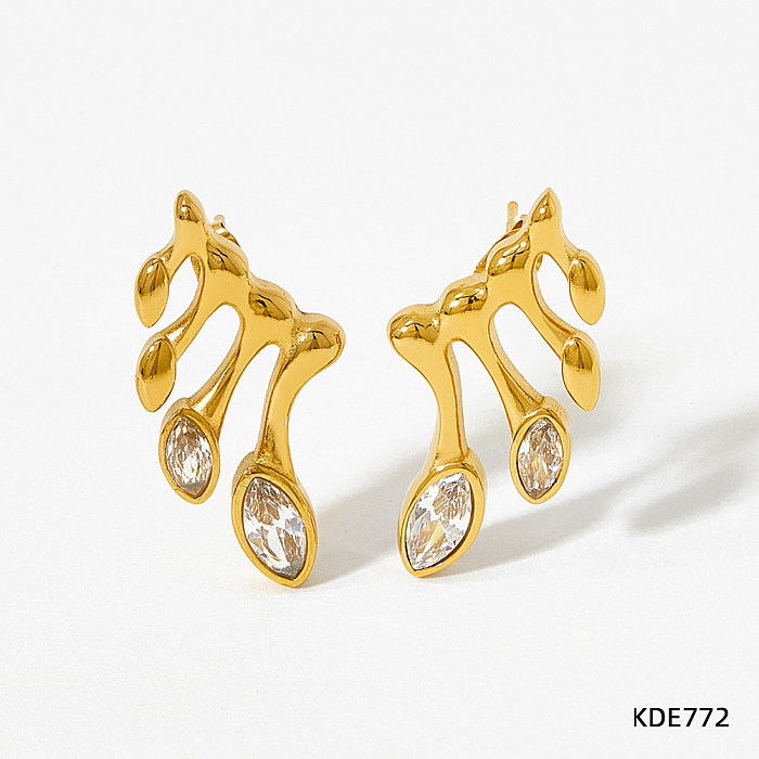 1 Pair Simple Style Artistic Leaf Plating Inlay Stainless Steel  Zircon Gold Plated Ear Studs