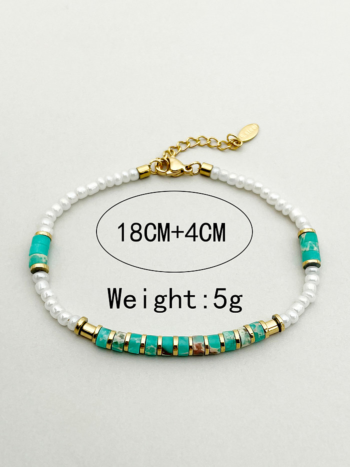 Elegant Geometric Stainless Steel Natural Stone Pearl Beaded Plating Gold Plated Bracelets