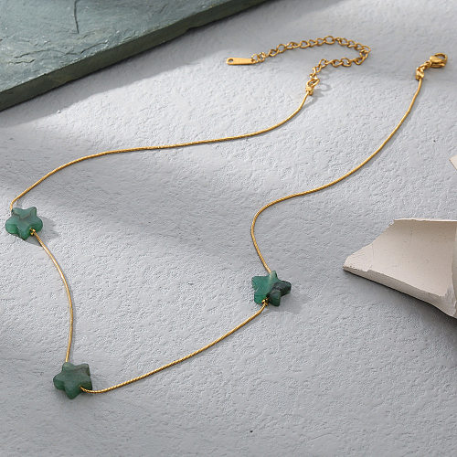 1 Stück Fashion Star Halskette aus Edelstahl mit Natursteinbeschichtung