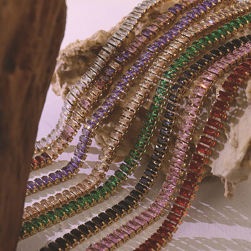 Einfarbiges Retro-Halsketten-Armband mit farbigem Diamant-Zirkon-Intarsien-Edelstahl-Schmuck
