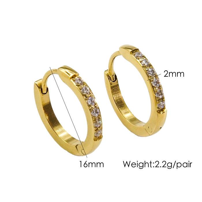 1 Pair Modern Style Round Plating Inlay Stainless Steel  Zircon Earrings