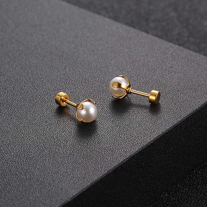 Clous d'oreilles plaqués en acier inoxydable avec perles rétro, 1 paire