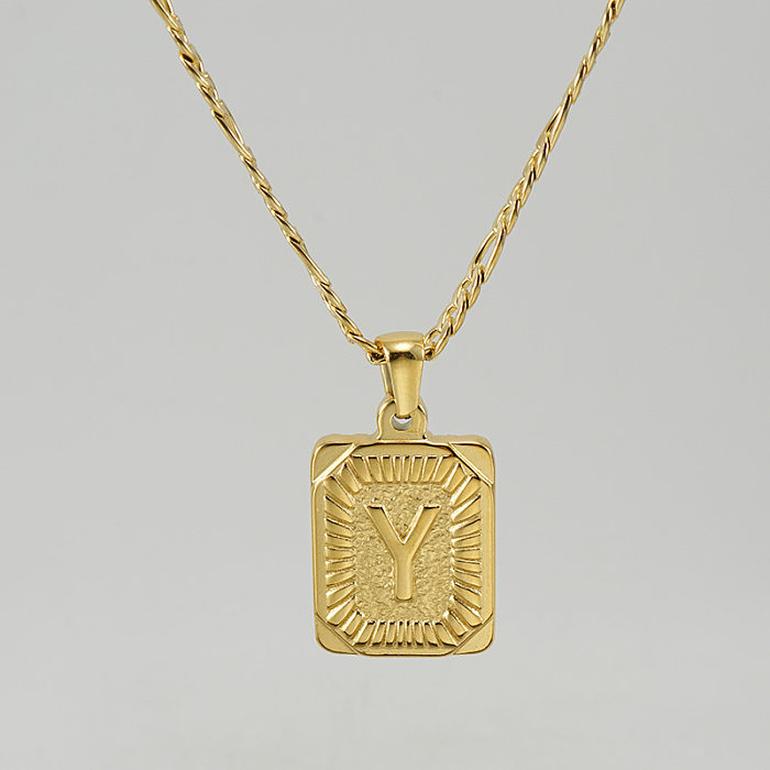 Collier pendentif rectangulaire en acier inoxydable avec lettres de mode, colliers en acier inoxydable plaqué or