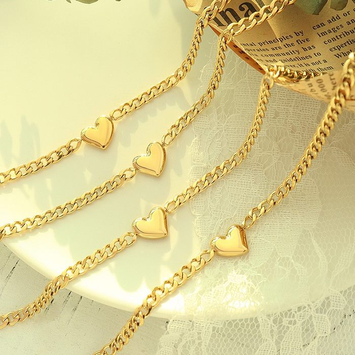 Wholesale Hip-Hop Simple Style Heart Shape Stainless Steel 18K Gold Plated Pendant Necklace