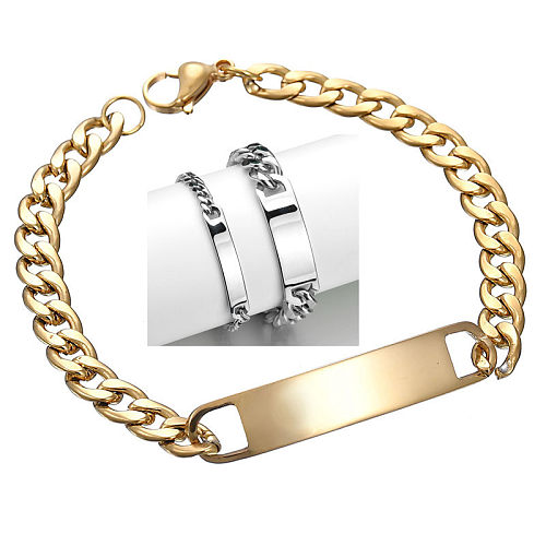 Einfaches geometrisches ID-Armband aus Titan und Edelstahl (kleine Stahlfarbe) Edler Schmuck NHHF1306-Small-steel-color