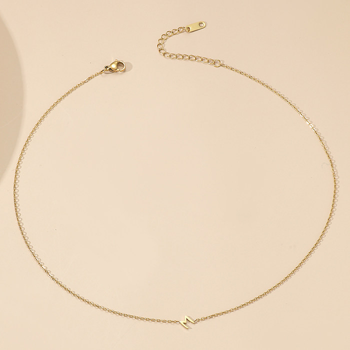 Halskette im einfachen Stil mit Buchstaben-Edelstahl-Polierbeschichtung und 18-Karat-Vergoldung