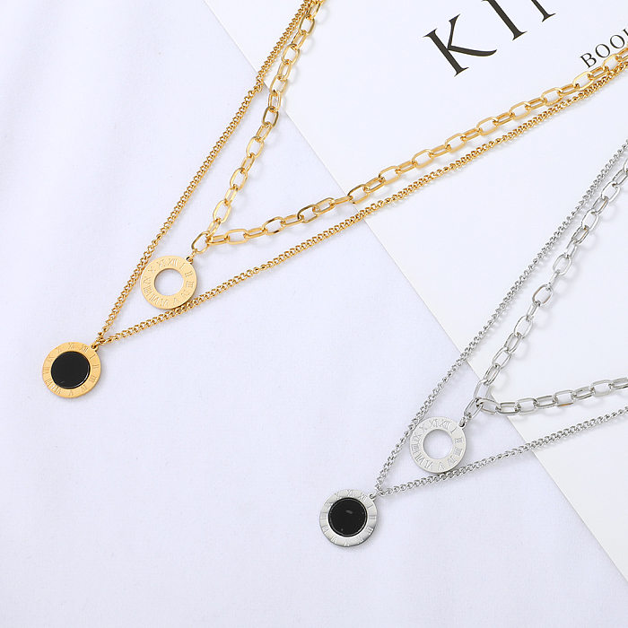 Wholesale Jewelry Black White Double-sided Round Pendant Multi-layer Stainless Steel  Necklace jewelry