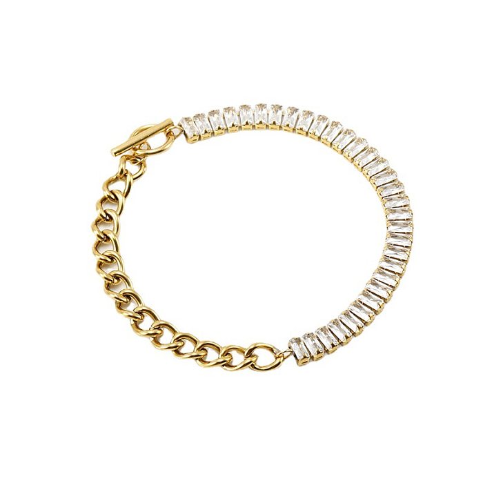 Fashion Geometric Stainless Steel Bracelets Necklace Patchwork Gold Plated Rhinestones Stainless Steel Necklaces