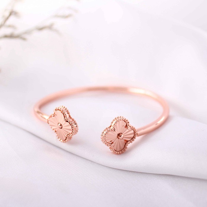Casual Classic Style Four Leaf Clover Stainless Steel Epoxy Inlay Resin Rhinestones Bangle