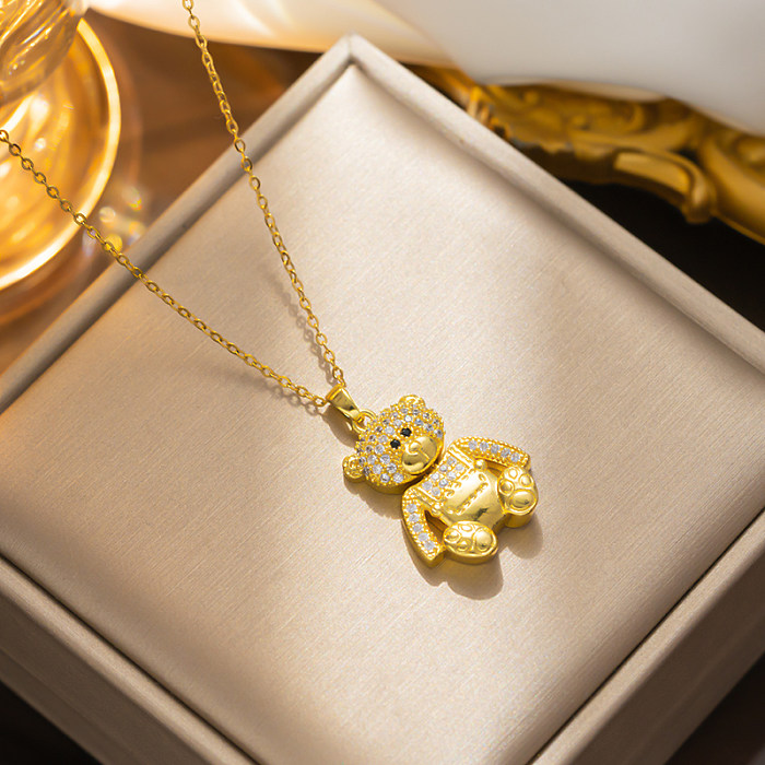 Collar chapado en oro de 18 quilates con incrustaciones de acero inoxidable y oso lindo