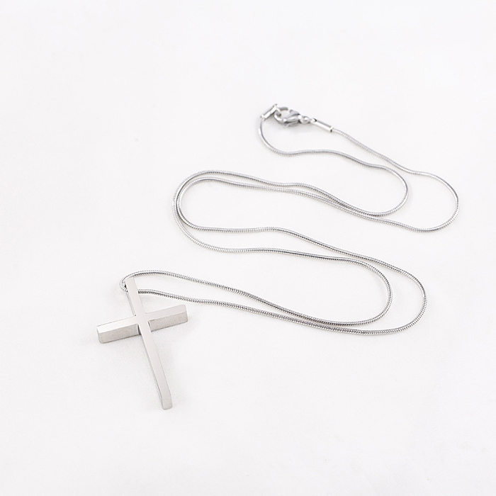 Collier pendentif de polissage en acier inoxydable, style simple, croix, 1 pièce