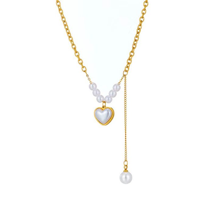 Sweet Tassel Heart Shape Freshwater Pearl Stainless Steel Plating Necklace