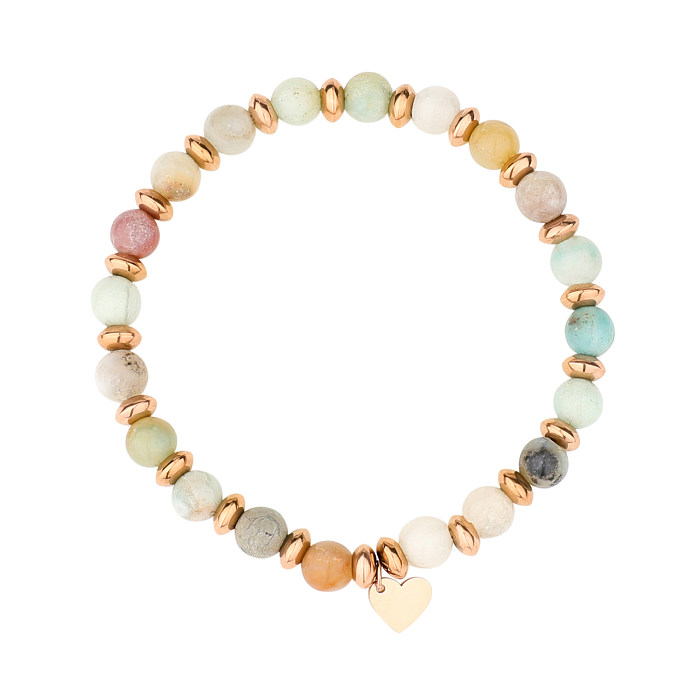 Casual Cute Color Block Heart Shape Stainless Steel Natural Stone Rose Gold Plated Bracelets In Bulk