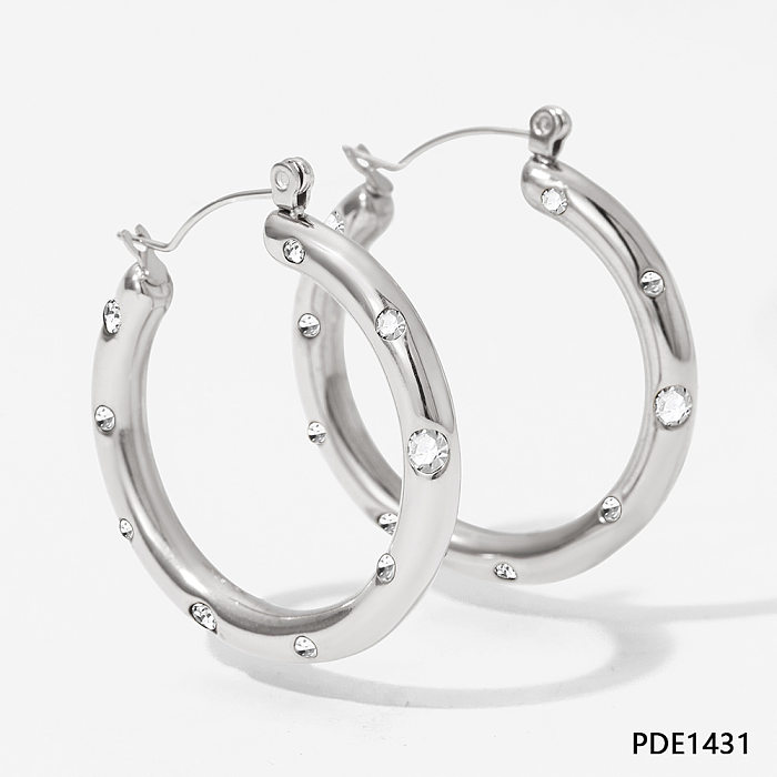 1 Pair Casual Round Plating Inlay Stainless Steel  Artificial Gemstones Earrings