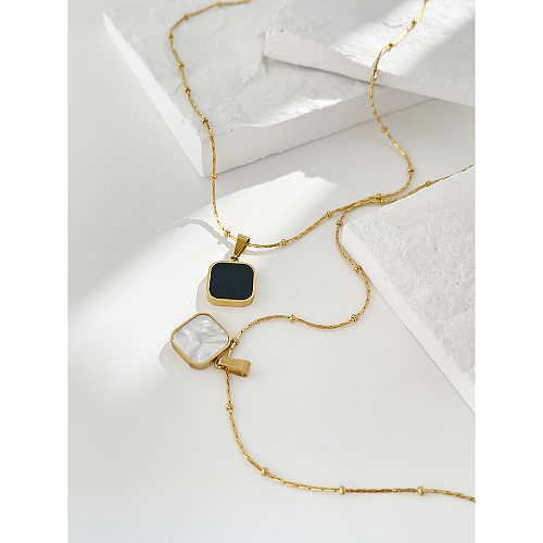 Cadena de clavícula con Colgante cuadrado de perlas de retención de Color de acero inoxidable para mujer Simple