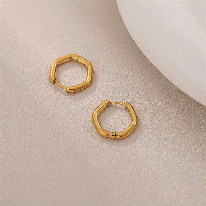 1 Pair Simple Style Hexagon Plating Stainless Steel  Stainless Steel 18K Gold Plated Hoop Earrings
