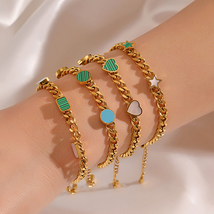 IG Style Round Square Heart Shape Stainless Steel Plating Inlay Malachite Bracelets