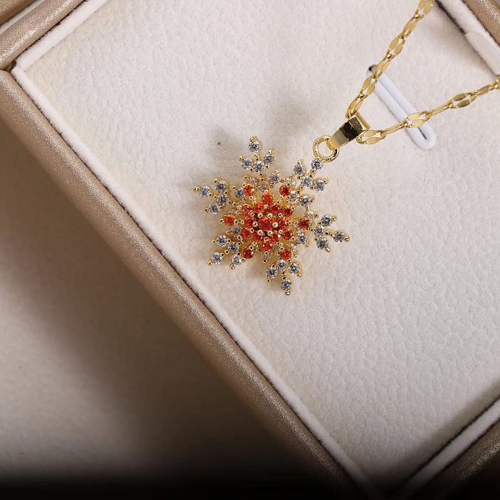 Fashion Flower Stainless Steel Inlay Zircon Pendant Necklace 1 Piece
