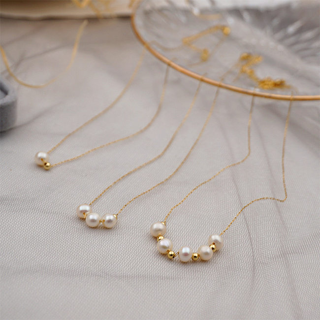Modische Halskette mit runden Perlen aus Edelstahl, 1 Stück