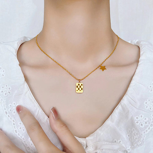 Modern Style Square Star Stainless Steel Plating Pendant Necklace