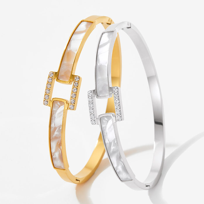 Streetwear Square Stainless Steel Plating Inlay Artificial Diamond Shell Bangle