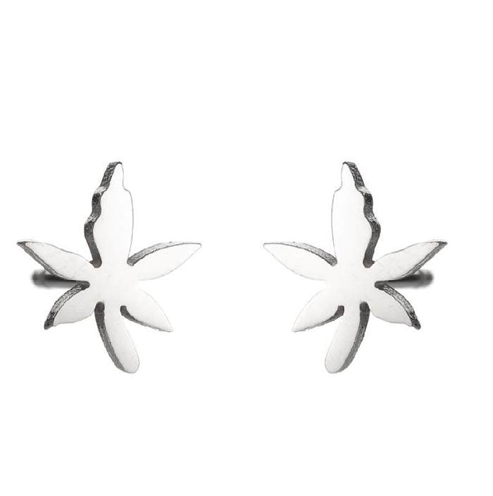 Clous d'oreilles plaqués en acier inoxydable, fleur de feuille d'érable à la mode, 1 paire