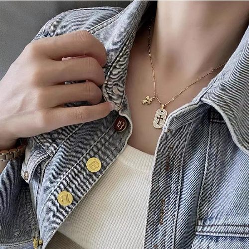 Streetwear Cross Stainless Steel Plating Inlay Artificial Diamond Pendant Necklace