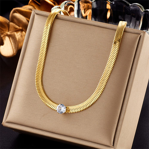 Fashion Solid Color Stainless Steel Inlay Zircon Choker 1 Piece